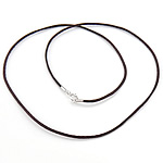 Fashion Halsband Cord, Silke, sterlingsilver fjäder ring spänne, brun, 1mm, Längd 16.5 inch, 10Strands/Lot, Säljs av Lot