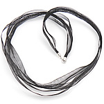Fashion Necklace Cord, Ribbon, sterling silver spring ring clasp, 5-strand, black, 3mm, Length:18 Inch, 10Strands/Lot, Sold By Lot