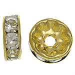 Separadores de Diamantes de Imitación, metal, Toroidal, chapado en color dorado, con diamantes de imitación, libre de níquel, plomo & cadmio, 10x10x3.80mm, agujero:aproximado 2.2mm, 500PCs/Bolsa, Vendido por Bolsa