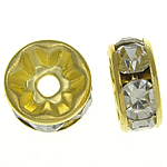 Rhinestone Spacers, Brass, Rondelle, gold color plated, with rhinestone, nickel, lead & cadmium free, 8x8x3.50mm, Hole:Approx 1.8mm, 500PCs/Bag, Sold By Bag