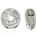 Separadores de Diamantes de Imitación, metal, Toroidal, chapado en color de plata, con diamantes de imitación, libre de níquel, plomo & cadmio, 8x8x3.50mm, agujero:aproximado 1.8mm, 500PCs/Bolsa, Vendido por Bolsa