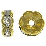Rhinestone Spacers, Brass, Rondelle, gold color plated, with rhinestone, nickel, lead & cadmium free, 8x8x3.50mm, Hole:Approx 1.5mm, 500PCs/Bag, Sold By Bag