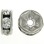 Rhinestone Spacers, Brass, Rondelle, platinum color plated, with rhinestone, nickel, lead & cadmium free, 7x7x3.50mm, Hole:Approx 1.7mm, 500PCs/Bag, Sold By Bag