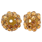 Harz Strass Perlen, rund, mit Strass, goldgelb, 12x14mm, Bohrung:ca. 3mm, 100PCs/Tasche, verkauft von Tasche