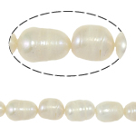 Barock odlad sötvattenspärla pärlor, Freshwater Pearl, vit, Grade A, 7-8mm, Hål:Ca 0.8mm, Såld Per Ca 14 inch Strand