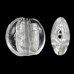 Perles murano feuille d'argent, chalumeau, Plat rond, blanc, 25x12mm, Trou:Environ 2mm, 100PC/sac, Vendu par sac