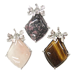 Gemstone Pendants Jewelry, with Tibetan Style, Rhombus, mixed colors, 34x39mm, Hole:Approx 3.5x6mm, 30PCs/Bag, Sold By Bag