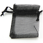 Ékszer zsinórral táskák, Organza, áttetsző, fekete, 50x70mm, 100/