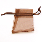 Ékszer zsinórral táskák, Organza, áttetsző, kávé színű, 50x70mm, 100/