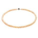 Natural Freshwater Pearl Necklace sterling silver bayonet clasp Round pink Grade AAA 6.5-7mm Sold Per 17 Inch Strand