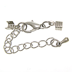 Brass Lobster Claw Cord Clasp, platinum color plated, with cord tip, nickel, lead & cadmium free, 6x12mm, 3.5mm, Length:2 Inch, 300Strands/Lot, Sold By Lot