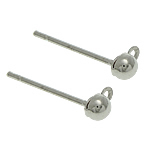Brass Earring Stud Component, platinum color plated, with loop, nickel, lead & cadmium free, 3x5mm, Hole:Approx 0.5mm, 1000Pairs/Lot, Sold By Lot