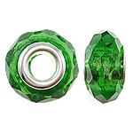 Perles de cristal European , rondelle, noyau double en argent sans filetage, vert fougère, 14x8mm, Trou:Environ 5mm, 20PC/sac, Vendu par sac