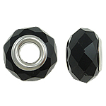 Perles de cristal European , rondelle, noyau double en argent sans filetage, noir, 14x9mm, Trou:Environ 5mm, 20PC/sac, Vendu par sac