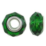 Perles de cristal European , rondelle, noyau double en argent sans filetage, vert fougère, 14x8mm, Trou:Environ 5mm, 20PC/sac, Vendu par sac