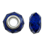 European Kristall Perlen, Rondell, silberfarben plattiert, Messing-Dual-Core ohne troll, tiefblau, 14x9mm, Bohrung:ca. 5mm, 20PCs/Tasche, verkauft von Tasche