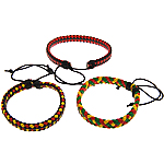 Fashion Create Wax Cord Bracelets, PU Leather, with Waxed Cotton Cord, adjustable, mixed colors, 10mm, 5mm, Length:6-10 Inch, 50Strands/Lot, Sold By Lot