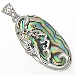 Natural Abalone Shell Pendants with Brass Oval platinum color plated Approx Sold By PC