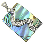 Natural Abalone Shell Pendants with Brass Rectangle platinum color plated with rhinestone nickel lead & cadmium free approx Approx Sold By Bag