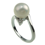 Sötvatten Pearl Finger Ring, Freshwater Pearl, med Mässing, platina pläterad, vit, 8-9mm, Hål:Ca 16-18mm, Säljs av PC