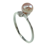 Freshwater Pearl Finger Ring with Brass platinum color plated pink 7-8mm Approx 16-18mm Sold By PC