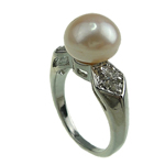 Anello da dito con perla d'acquadolce, perla d'acquadolce coltivata naturalmente, with ottone, placcato color platino, 9-10mm, Foro:Appross. 16-18mm, Venduto da PC