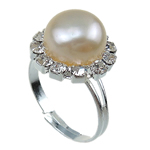 Freshwater Pearl Finger Ring, with Brass, light pink, 11-12mm, Hole:Approx 17-18mm, Sold By PC