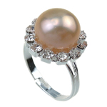 Anello da dito con perla d'acquadolce, perla d'acquadolce coltivata naturalmente, with ottone, rosa, 11-12mm, Foro:Appross. 17-18mm, Venduto da PC