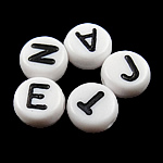 Perles acrylique alphabet, mélangé, blanc, 4x7mm, Trou:Environ 0.5mm, 3600-3700PC/sac, Vendu par sac