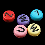 Alphabet Acryl Perlen, Münze, gemischte Farben, 4x7mm, Bohrung:ca. 0.5mm, 3600-3700PCs/Tasche, verkauft von Tasche
