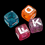 Perline in acrilico ad alfabeto, Cubo, colori misti, 7x7mm, Foro:Appross. 4mm, 1950-2000PC/borsa, Venduto da borsa