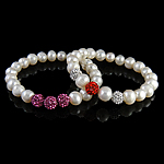 Freshwater Cultured Pearl Bracelet, Freshwater Pearl, with Polymer Clay & Rhinestone, mixed colors, 8mm, 8-10mm, Length:7 Inch, 5Strands/Bag, Sold By Bag