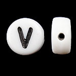 Alphabet Acryl Perlen, Münze, weiß, 4x7mm, Bohrung:ca. 0.5mm, 3600-3700PCs/Tasche, verkauft von Tasche