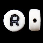 Alfabet Akrylpärlor, Akryl, Coin, vit, 4x7mm, Hål:Ca 0.5mm, 3600-3700PC/Bag, Säljs av Bag
