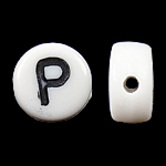 Grânulos acrílicos de alfabeto, acrilico, Moeda, branco, 4x7mm, Buraco:Aprox 0.5mm, Aprox 3200PCs/Bag, vendido por Bag