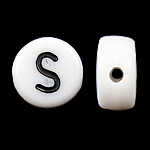 Alfabet Akrylpärlor, Akryl, Coin, vit, 4x7mm, Hål:Ca 0.5mm, 3600-3700PC/Bag, Säljs av Bag