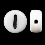 Alfabet Akryl perler, Coin, hvid, 4x7mm, Hole:Ca. 0.5mm, 3600-3700pc'er/Bag, Solgt af Bag