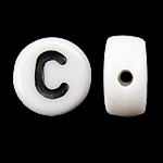 Perles acrylique alphabet, pièce de monnaie, blanc, 4x7mm, Trou:Environ 0.5mm, 3600-3700PC/sac, Vendu par sac
