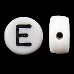 Alphabet Akril gyöngyök, Érme, fehér, 4x7mm, Lyuk:Kb 0.5mm, 3600-3700PC-k/Bag, Által értékesített Bag