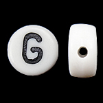 Perles acrylique alphabet, pièce de monnaie, blanc, 4x7mm, Trou:Environ 0.5mm, 3600-3700PC/sac, Vendu par sac