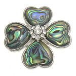 Natural Abalone Shell Pendants with Brass Flower platinum color plated with rhinestone nickel lead & cadmium free Approx Sold By PC
