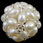Ball Cluster Odlade Pearl Pärlor, Freshwater Pearl, med Glass Seed Beads, Rund, vit, 17mm, Säljs av PC