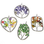 Gemstone Pendants Jewelry, with Brass, platinum color plated, mixed colors, nickel, lead & cadmium free, 33-50x45-50x4-10mm, Hole:Approx 6mm, 20PCs/Bag, Sold By Bag