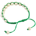 Bracelets Woven Ball perles d'eau douce, perle d'eau douce cultivée, avec corde en nylon, fait à la main, blanc, 7-8mm, Vendu par 7.5 pouce brin