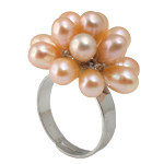 Pierścień z perłami słodkowodnymi, Perła naturalna słodkowodna, ze Mosiądz, różowy, 5-6mm, 24x22mm, rozmiar:8, sprzedane przez PC