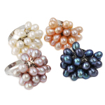 Anello da dito con perla d'acquadolce, perla d'acquadolce coltivata naturalmente, with ottone, colori misti, 6-7mm, 24-29mm, Misura:8, 36PC/scatola, Venduto da scatola