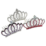 Decorative Hair Combs Zinc Alloy Crown with rhinestone mixed colors nickel lead & cadmium free Sold By Bag