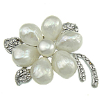 Freshwater Pearl Brooch, with Tibetan Style, Flower, white, 54x38x10mm, Sold By PC