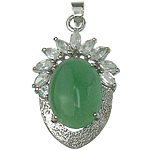 Natural Aventurine Pendants, Green Aventurine, with Glass & Tibetan Style, Oval, 25x39x12mm, Hole:Approx 4x5.5mm, Sold By PC