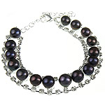 Freshwater Cultured Pearl Bracelet Freshwater Pearl with Rhinestone & Brass iron lobster clasp Sold Per 7.5 Inch Strand